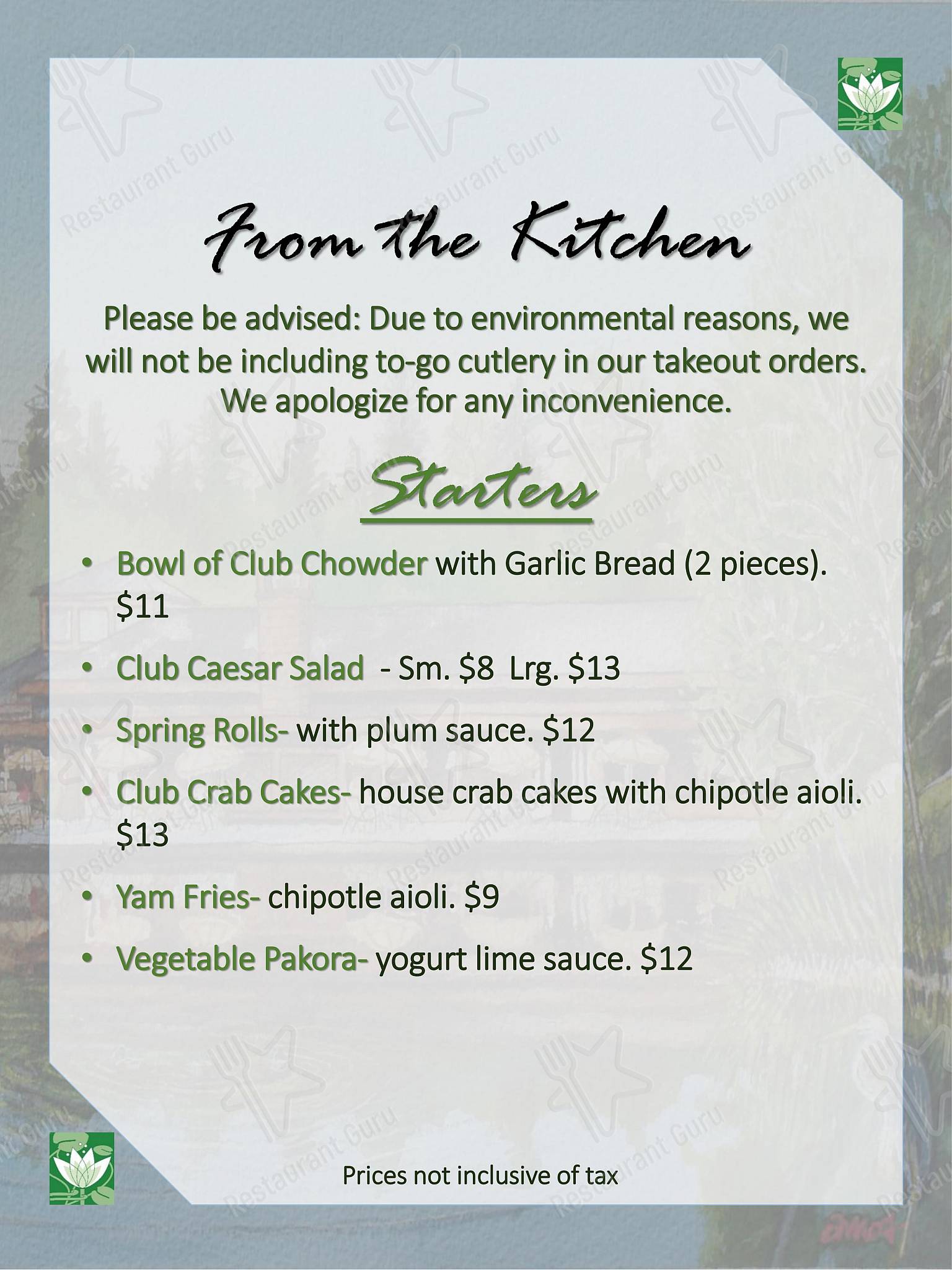 Table Menu pour University Club of Victoria pub et bar