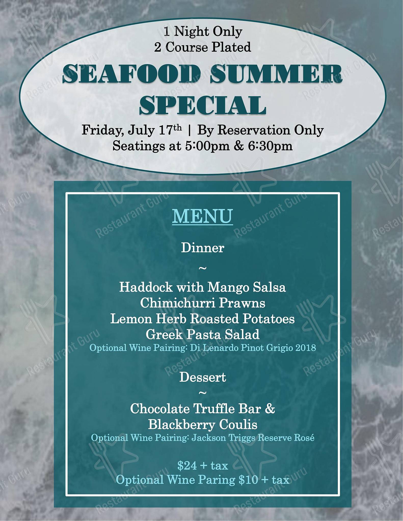 Table Menu pour University Club of Victoria pub et bar