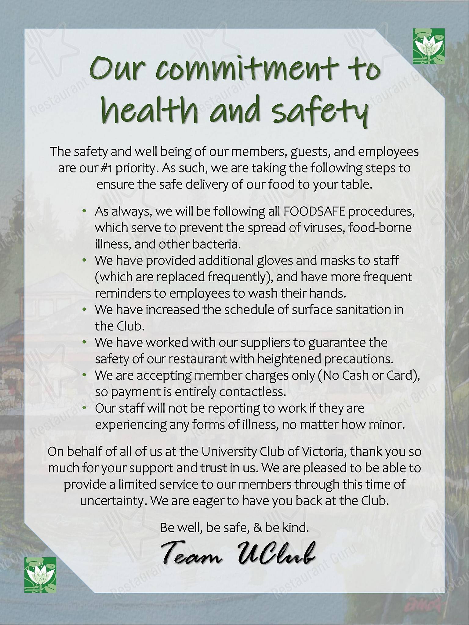 Table Menu pour University Club of Victoria dans Victoria