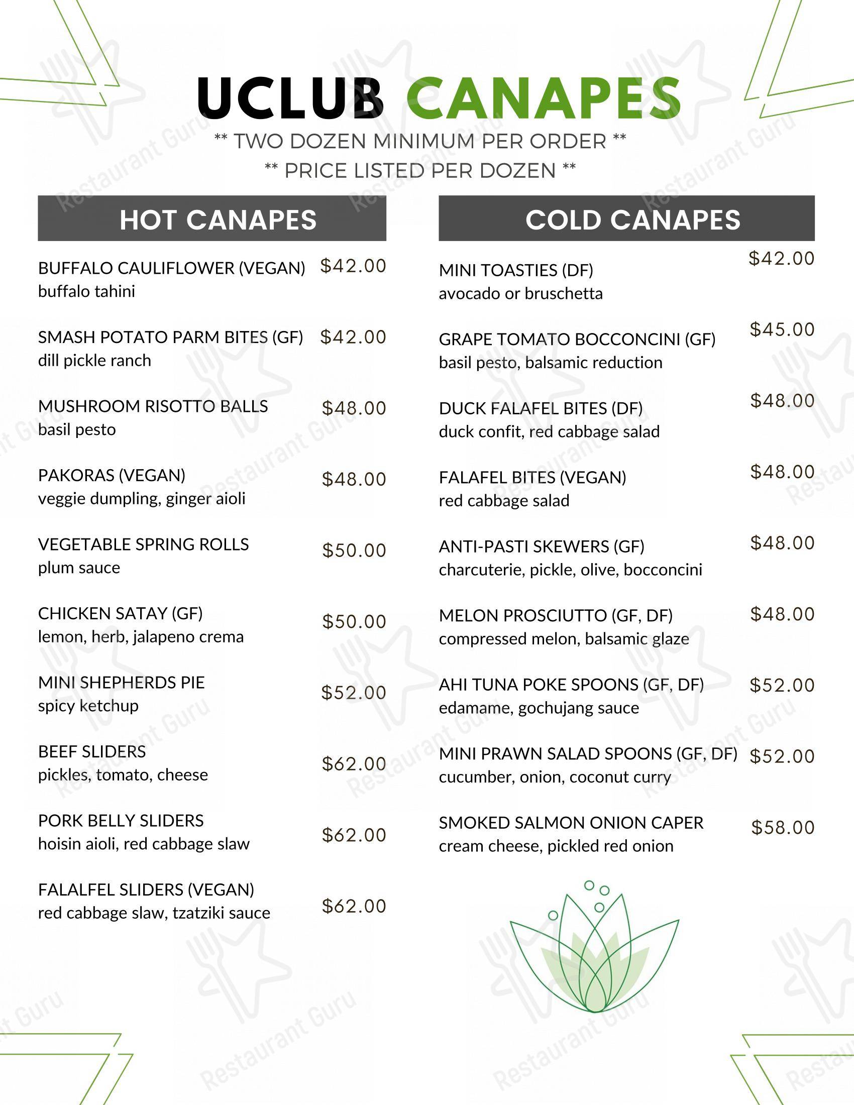 Menu pour University Club of Victoria - Основное меню