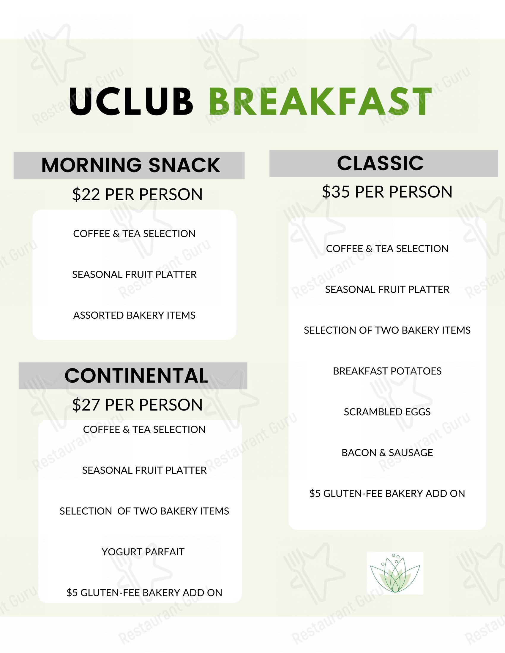 Основное меню pour University Club of Victoria pub et bar