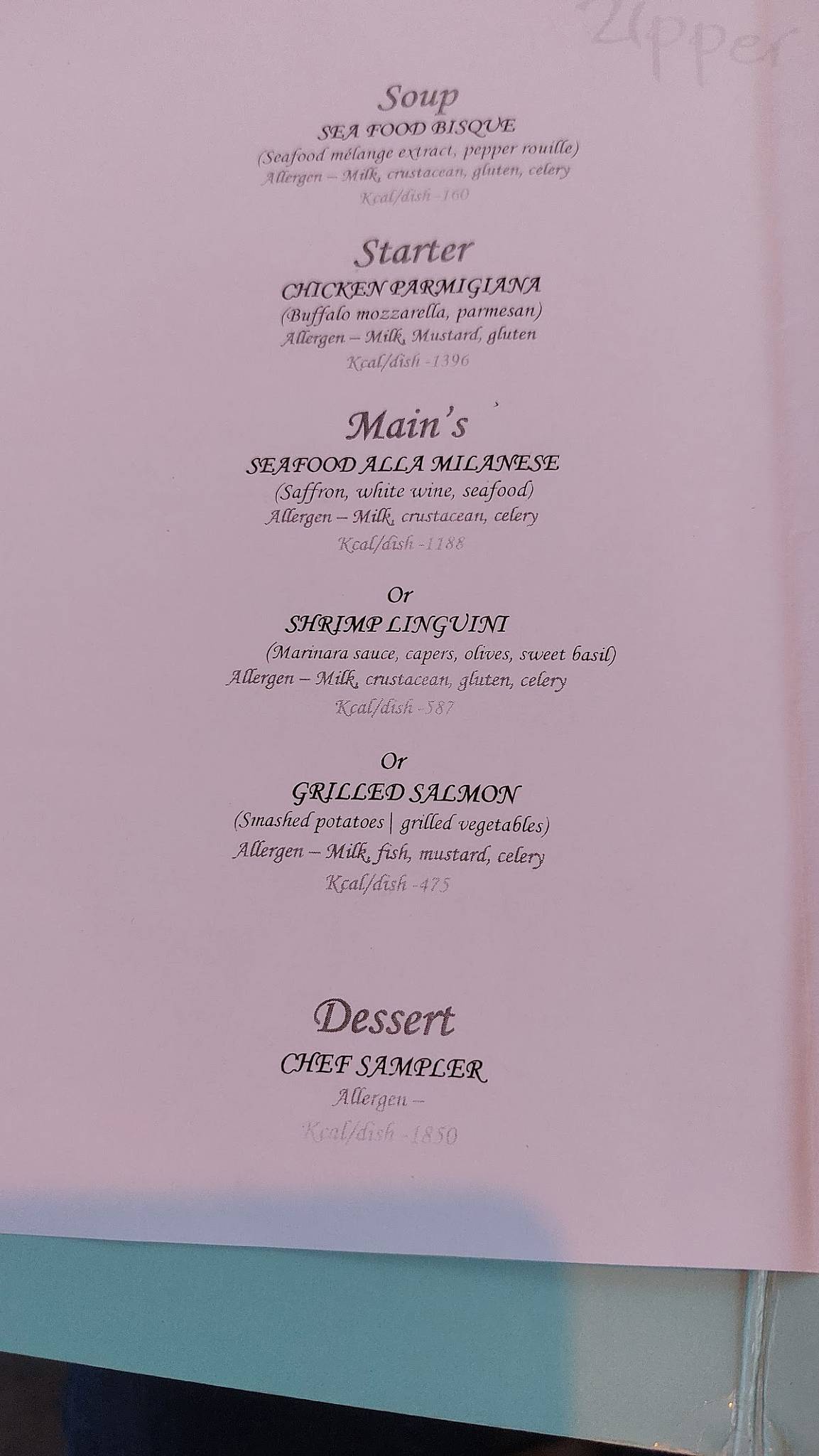 Upper Deck menu