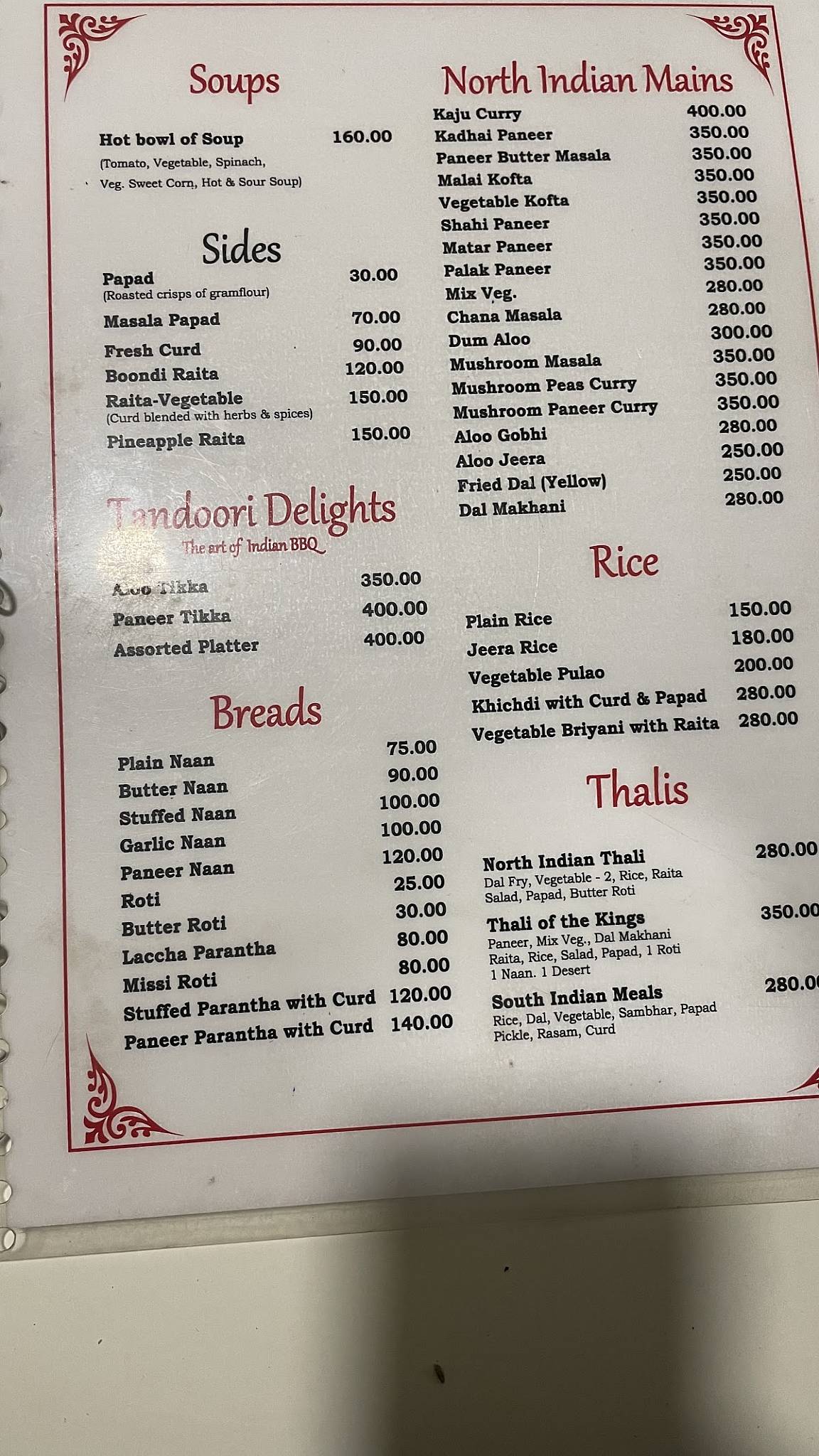Uttar Dakshin menu