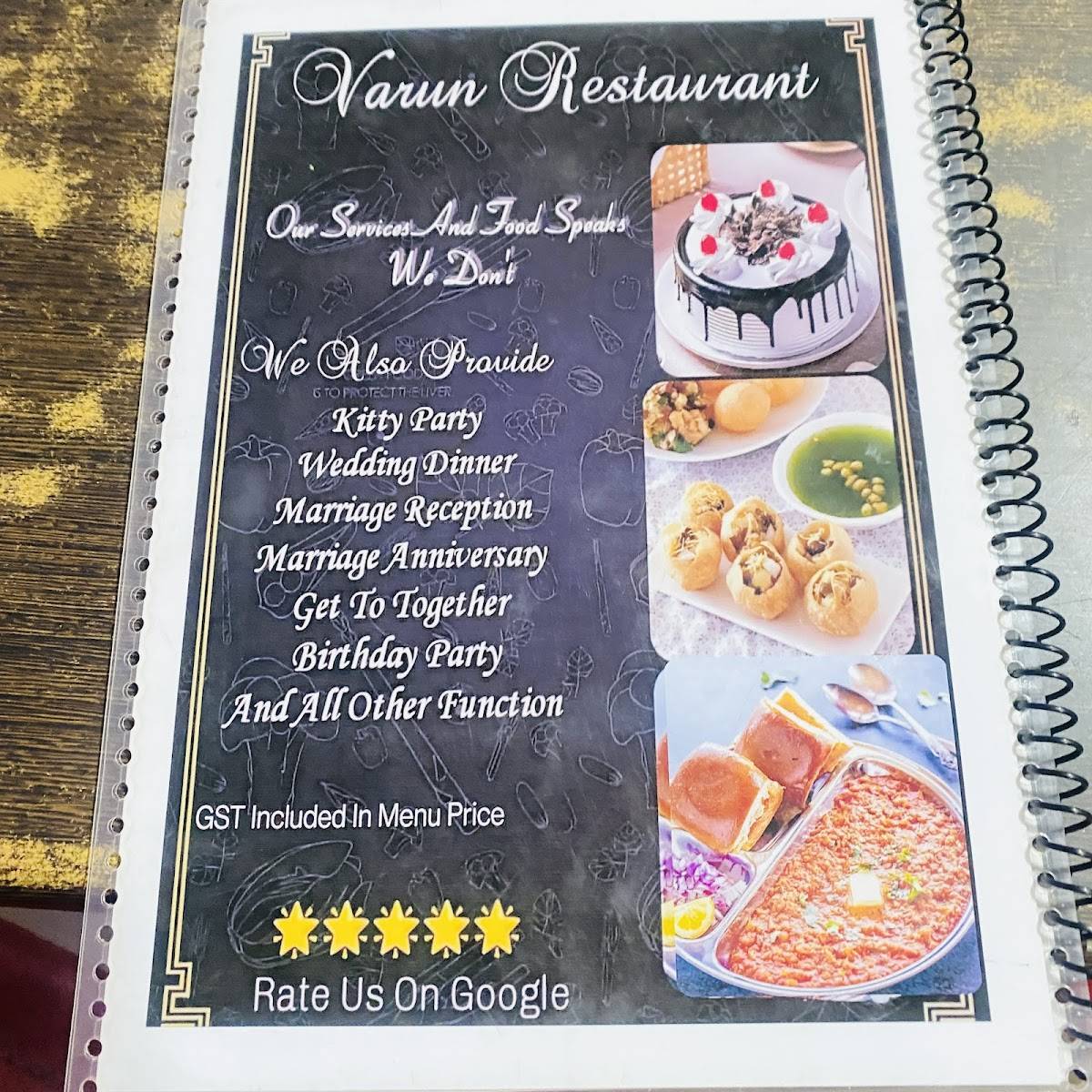 VARUN RESTAURANT menu