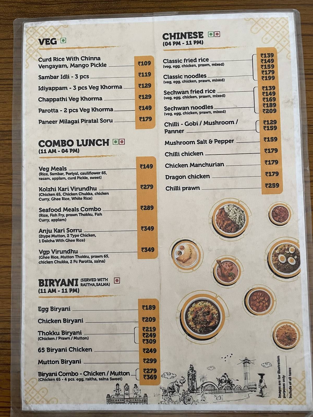 VGP Vanakkam Cafe menu