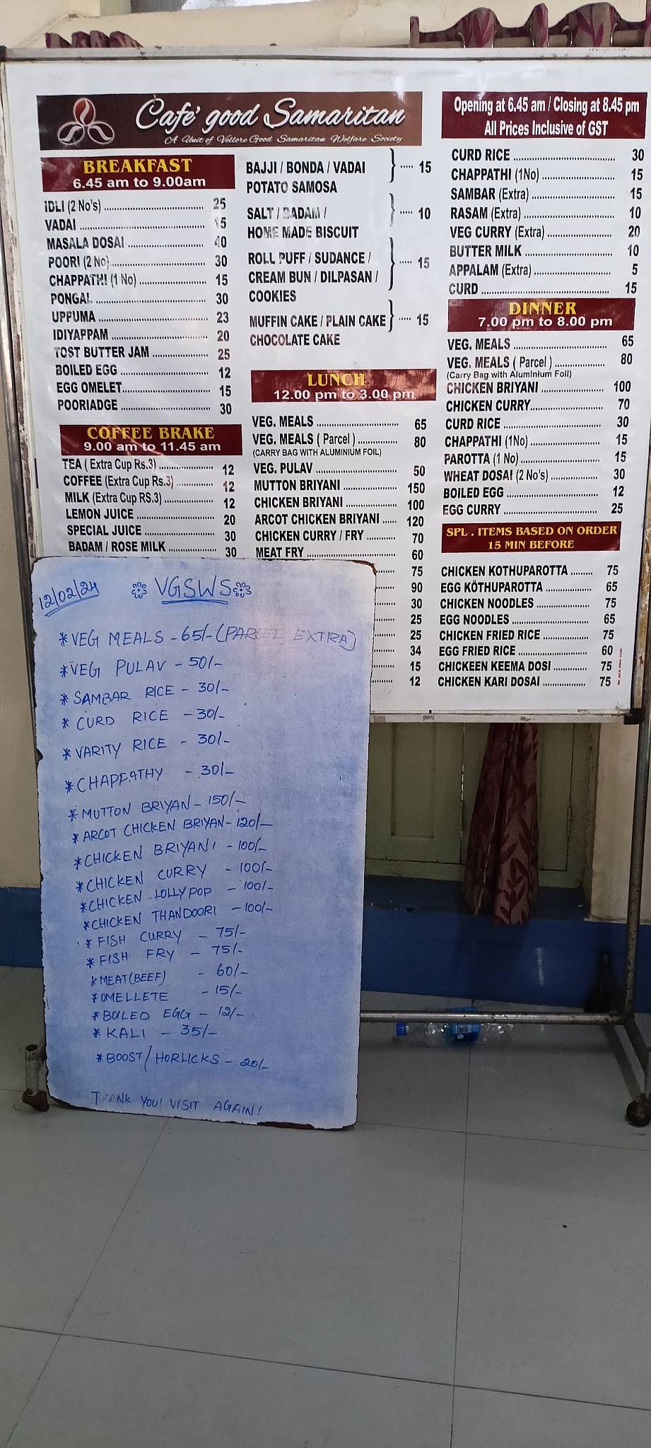 VGSWS Canteen (Cafe' good samaritan) menu