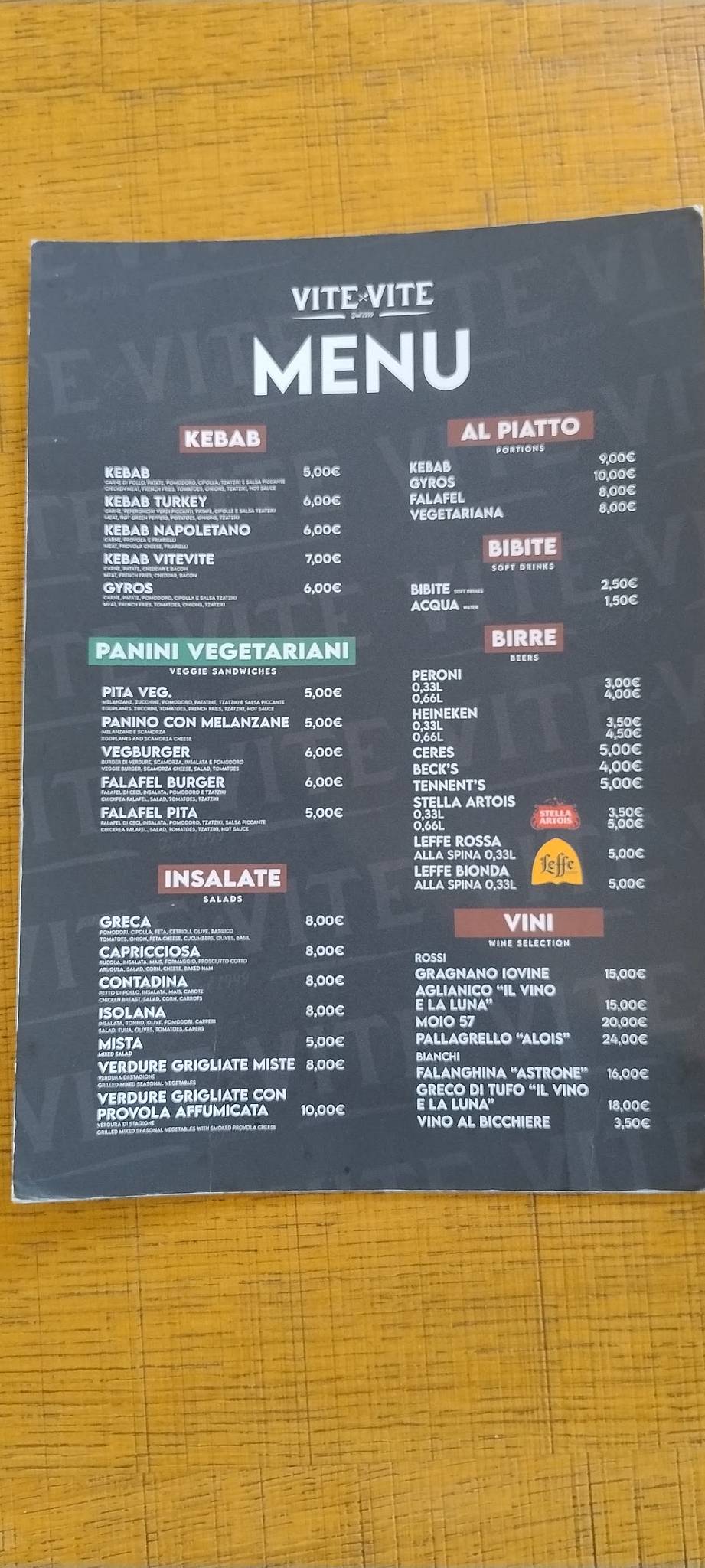 Menu di VITE VITE 