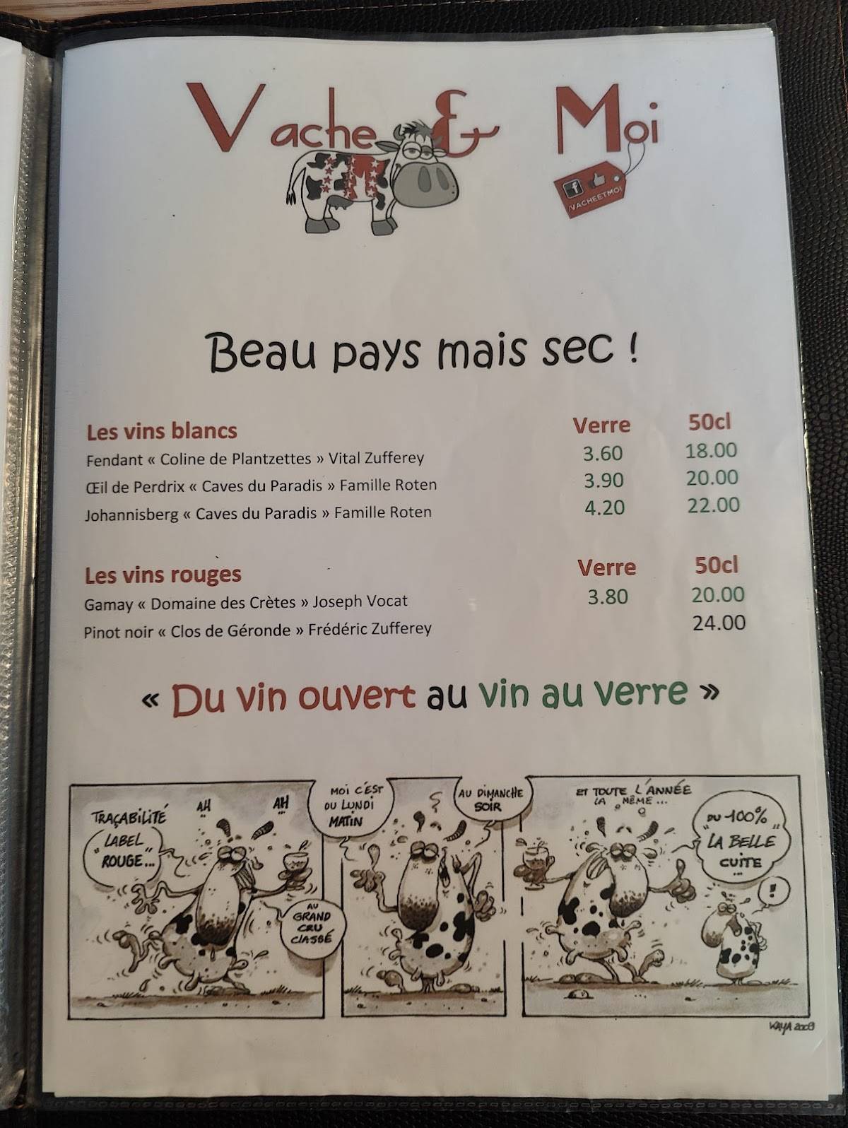 Menu di Vache et Moi 