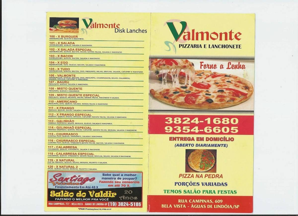 Valmonte Pizzaria e Lanchonete cardápio