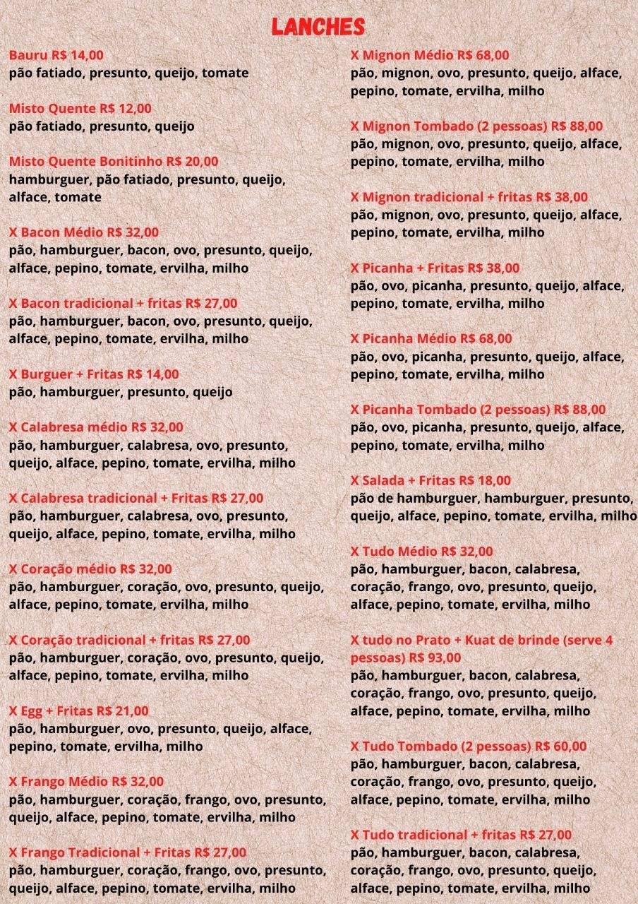 Varandão Lanches cardápio
