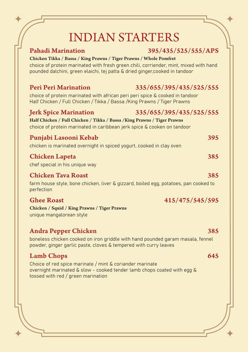 Farmhouse Garden Restaurant / Residency menu