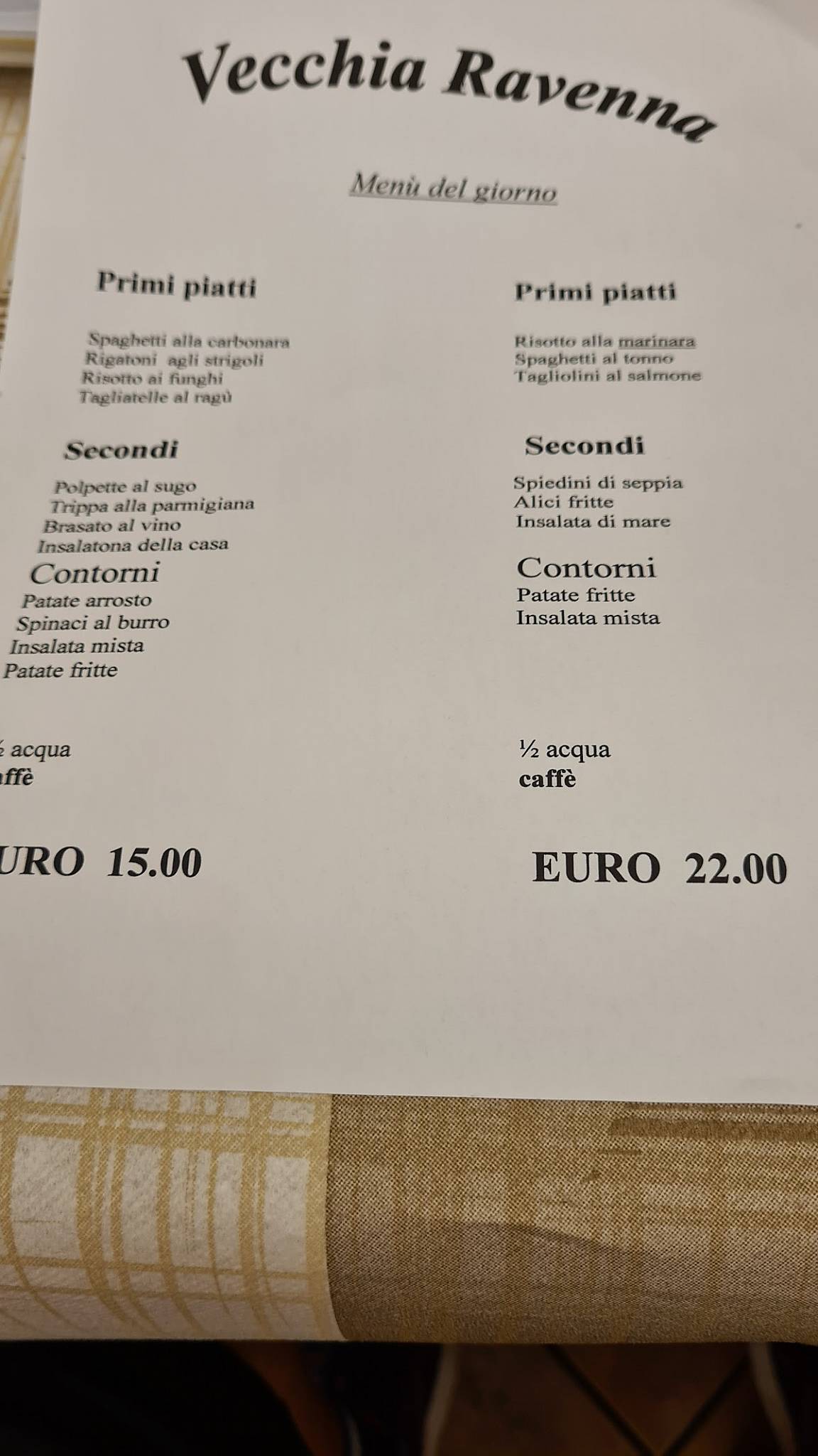 Menu di Vecchia Ravenna da Mario - Pasta fatta in casa, Menù di carne e pesce 