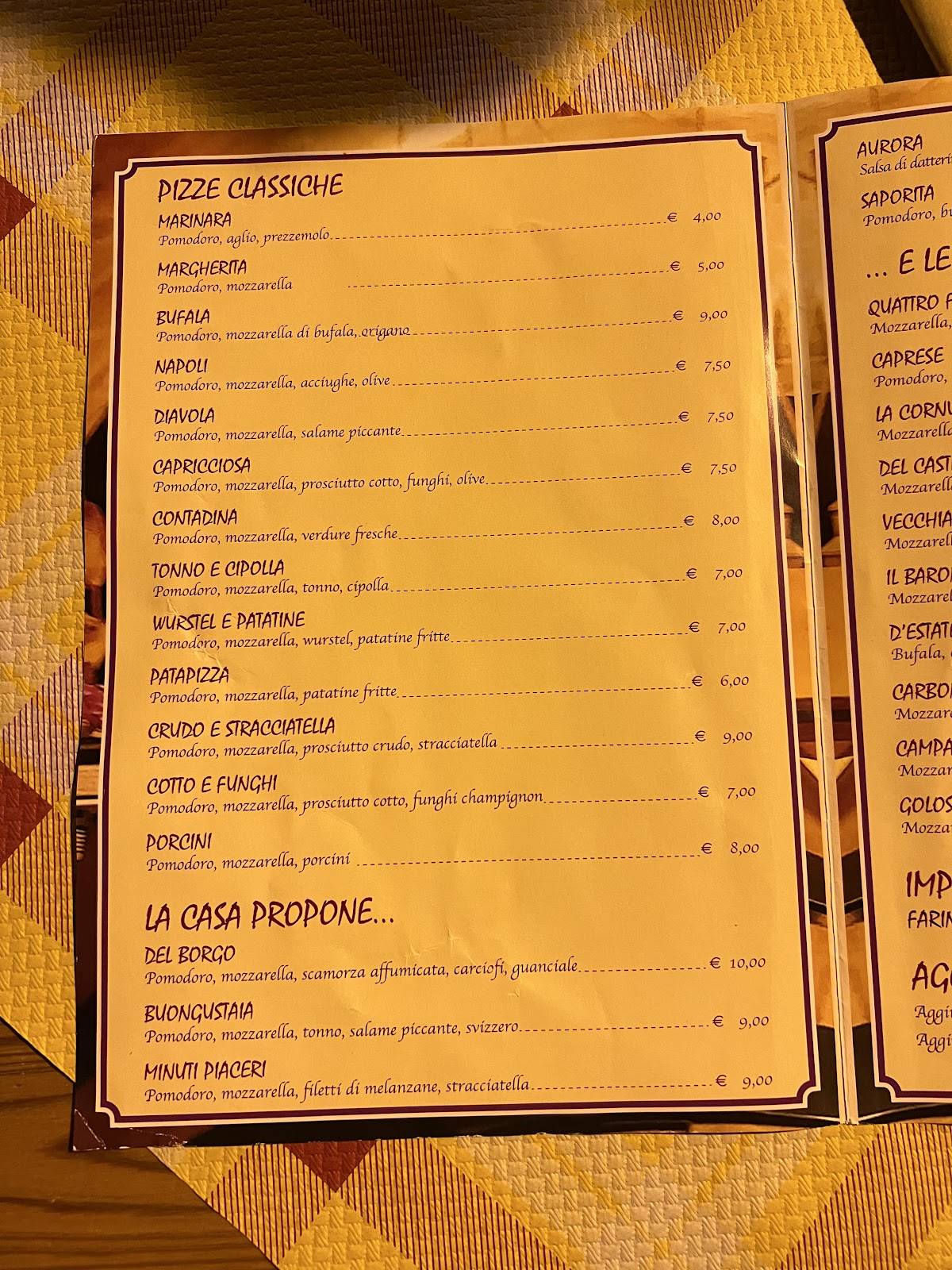 Menu di Vecchia botte 