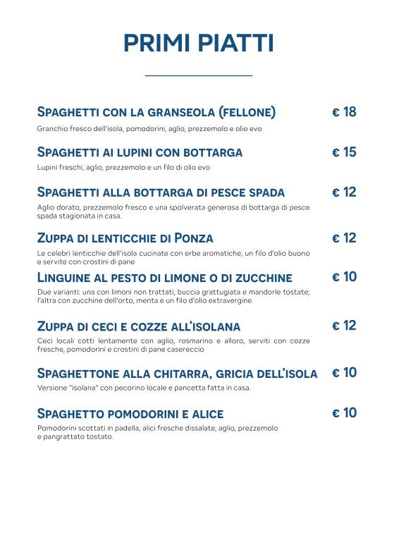 Menu di Come Ponza 