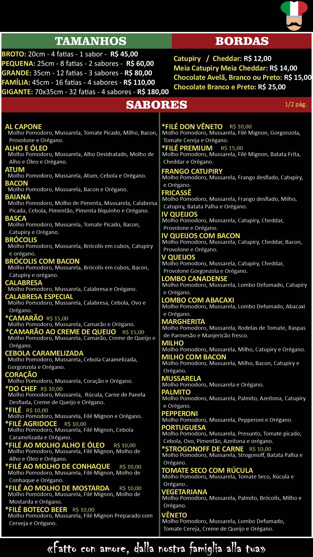 Vêneto Pizza Delivery PF cardápio