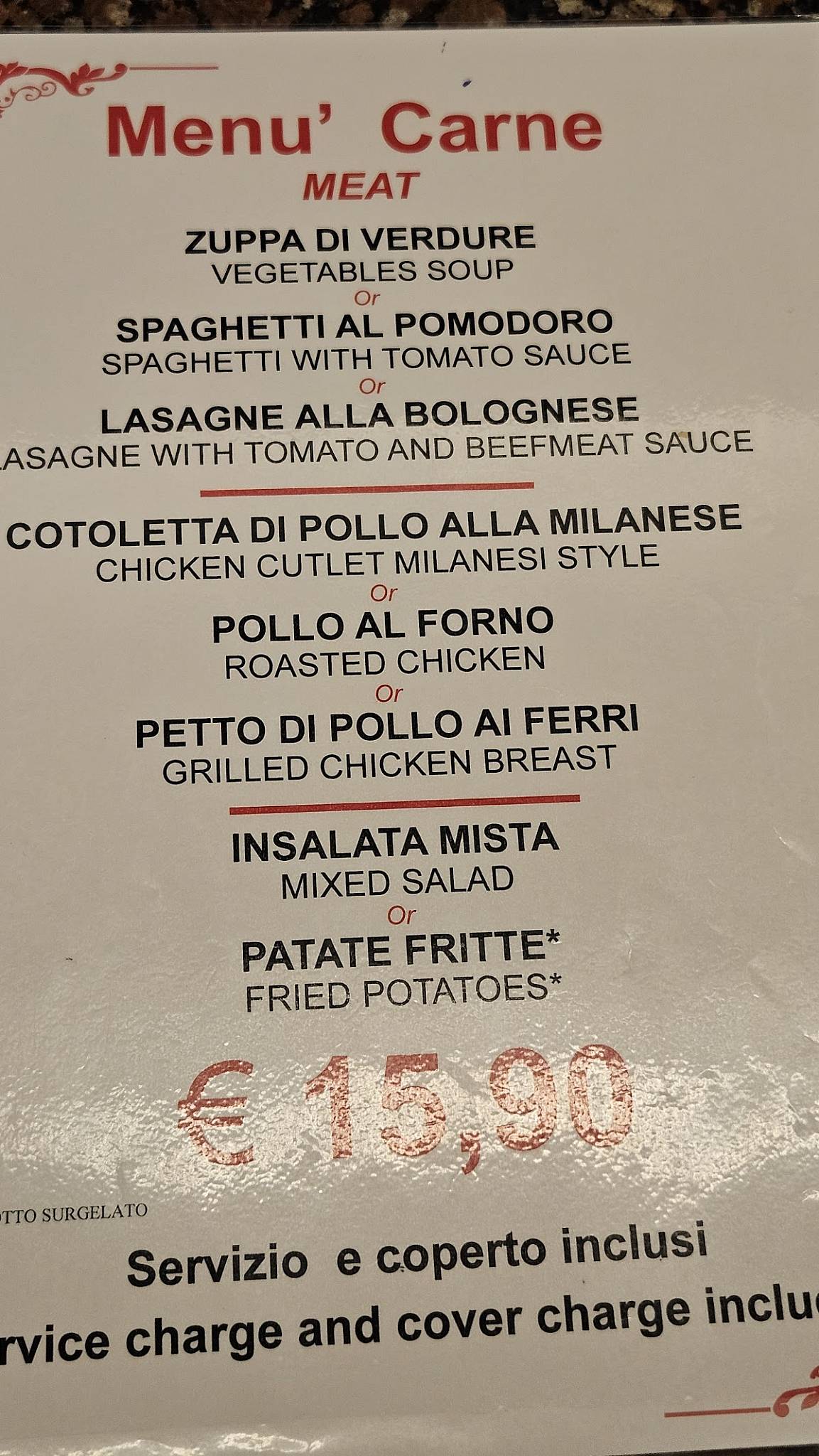 Menu di Ristorante Piccolo Martini 