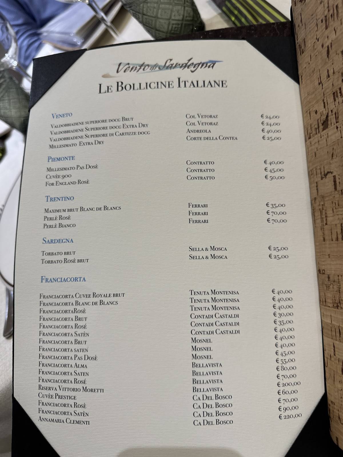 Menu di Vento di Sardegna 