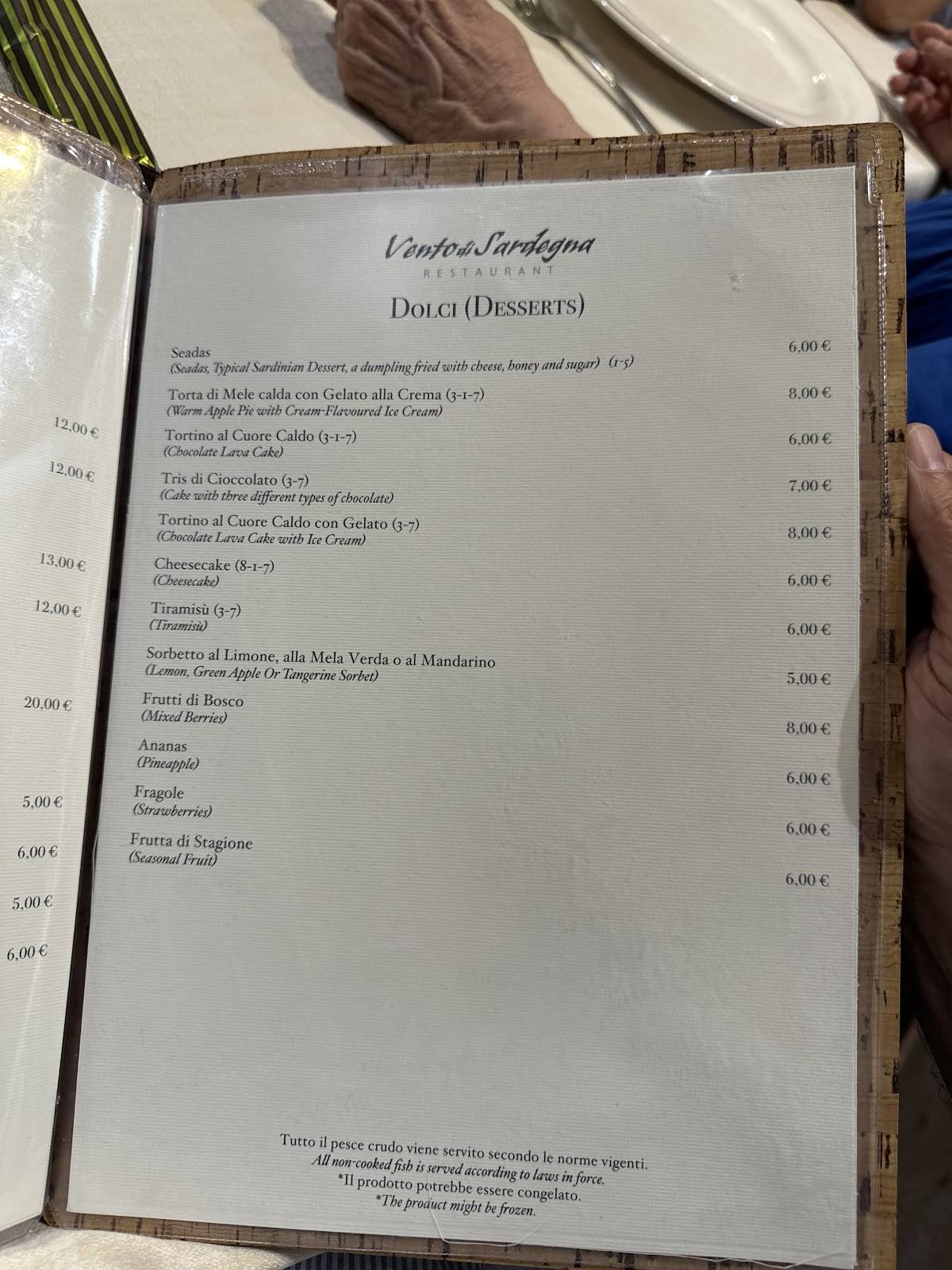 Menu di Vento di Sardegna 