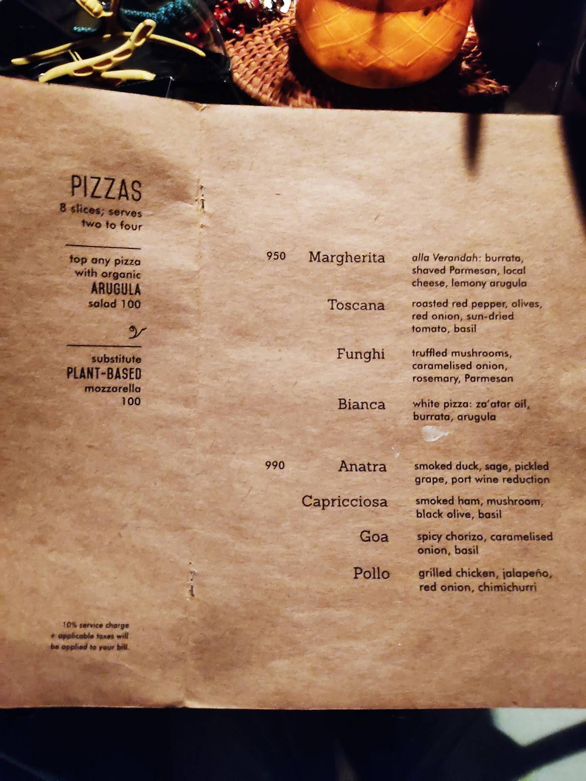 Verandah menu