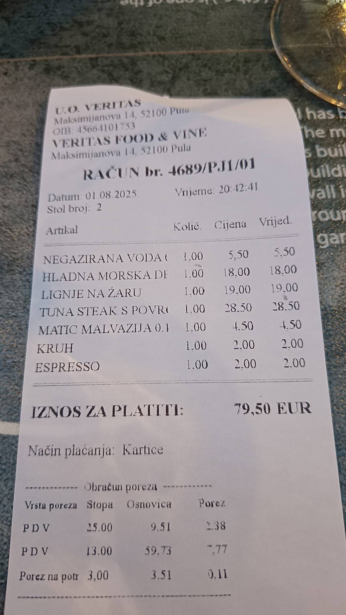 Menu di Veritas Food&Wine 