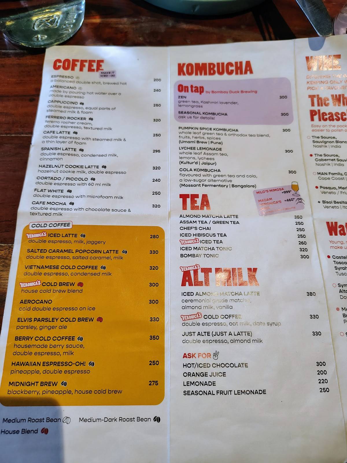 Veronica's menu