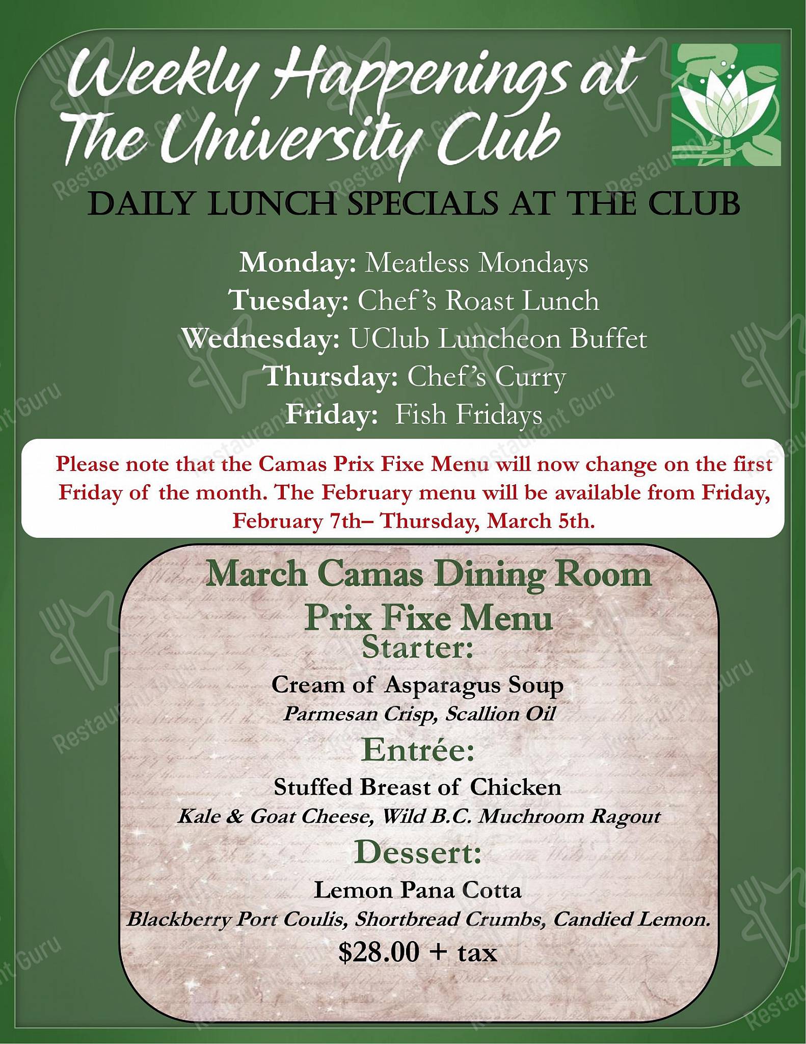 University Club of Victoria dans Victoria - Table Menu