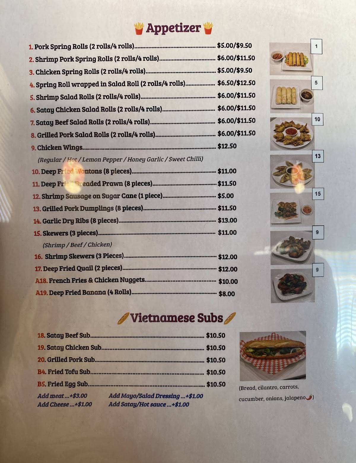 Menu de Viet Garden