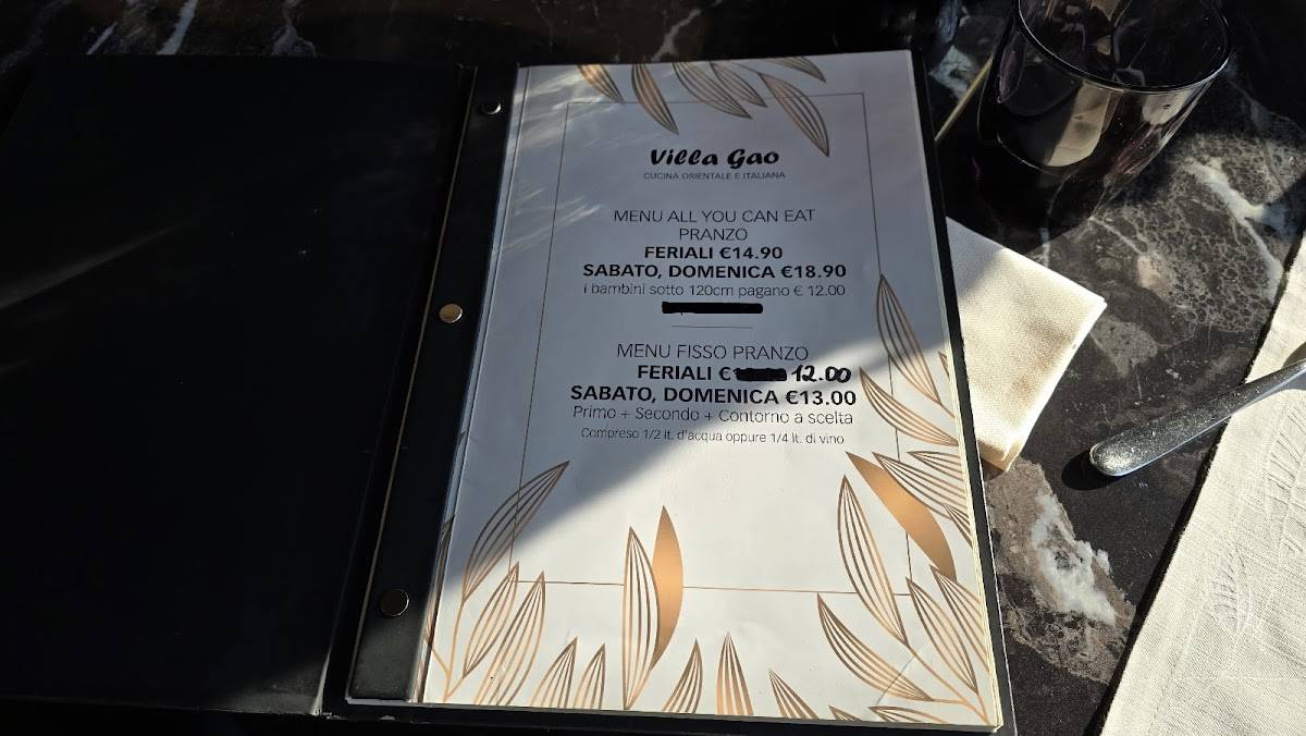 Menu di Villa Gao 