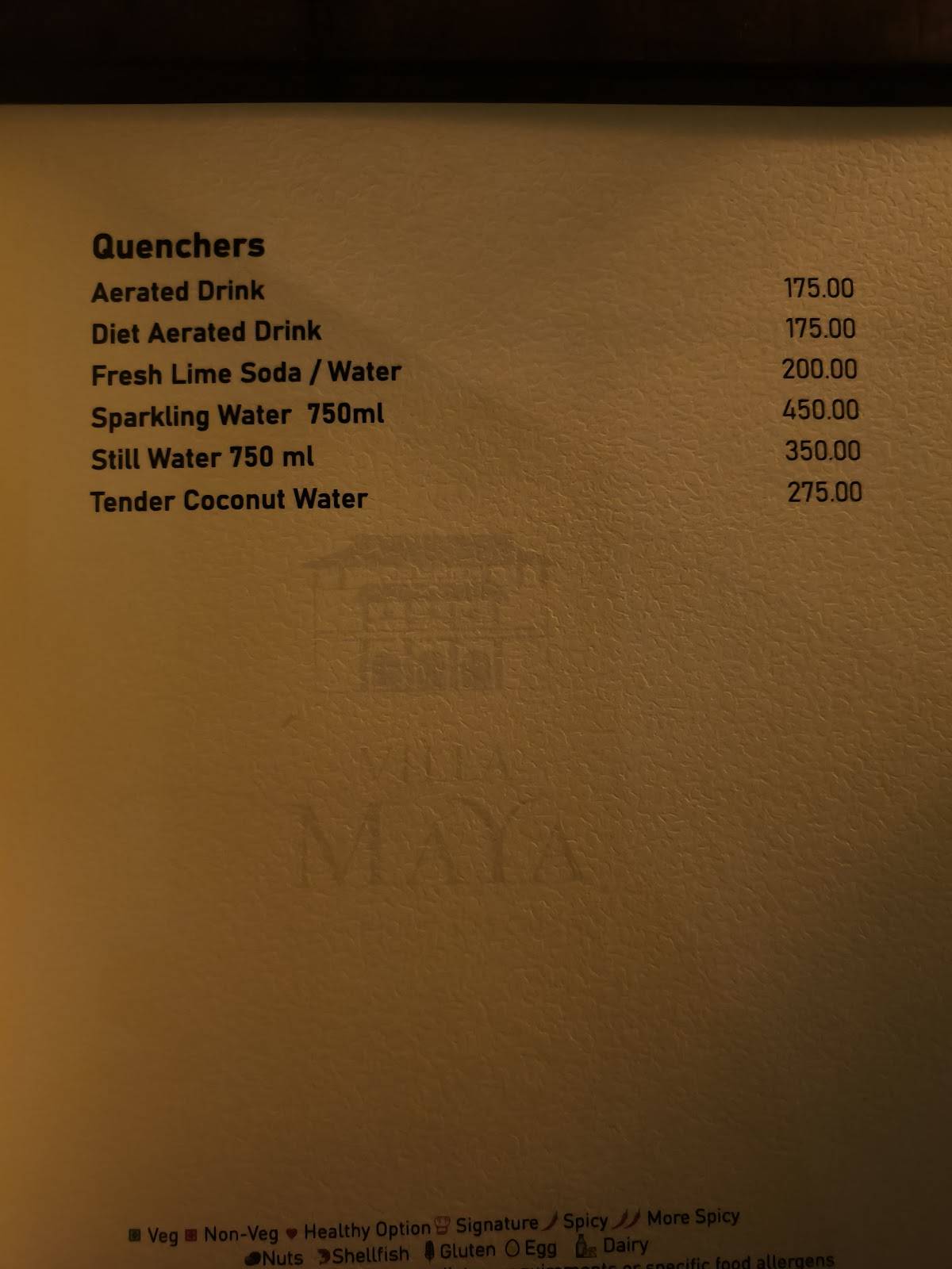 Villa Maya menu