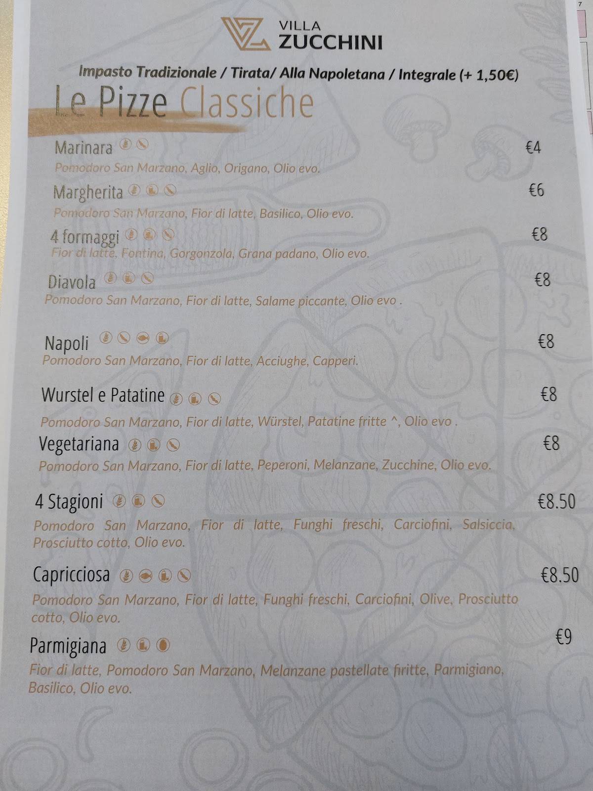 Menu di Villa Zucchini 