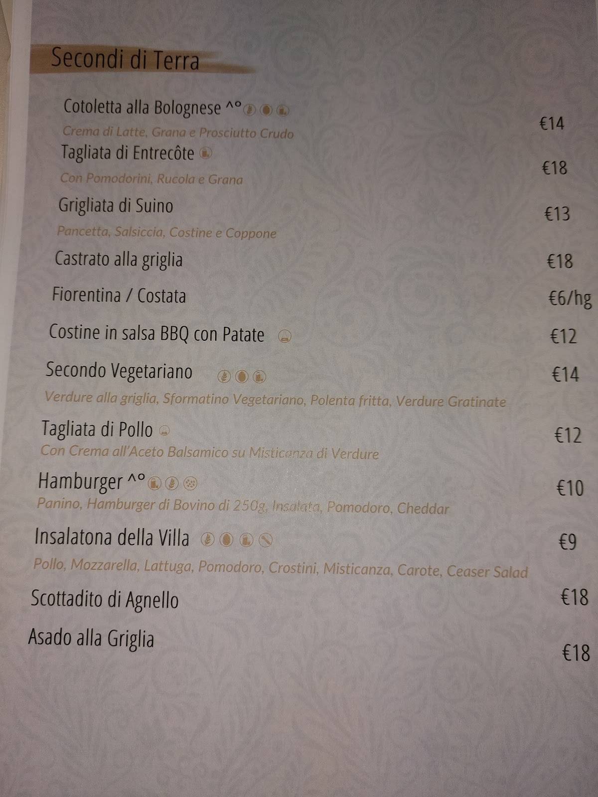 Menu di Villa Zucchini 