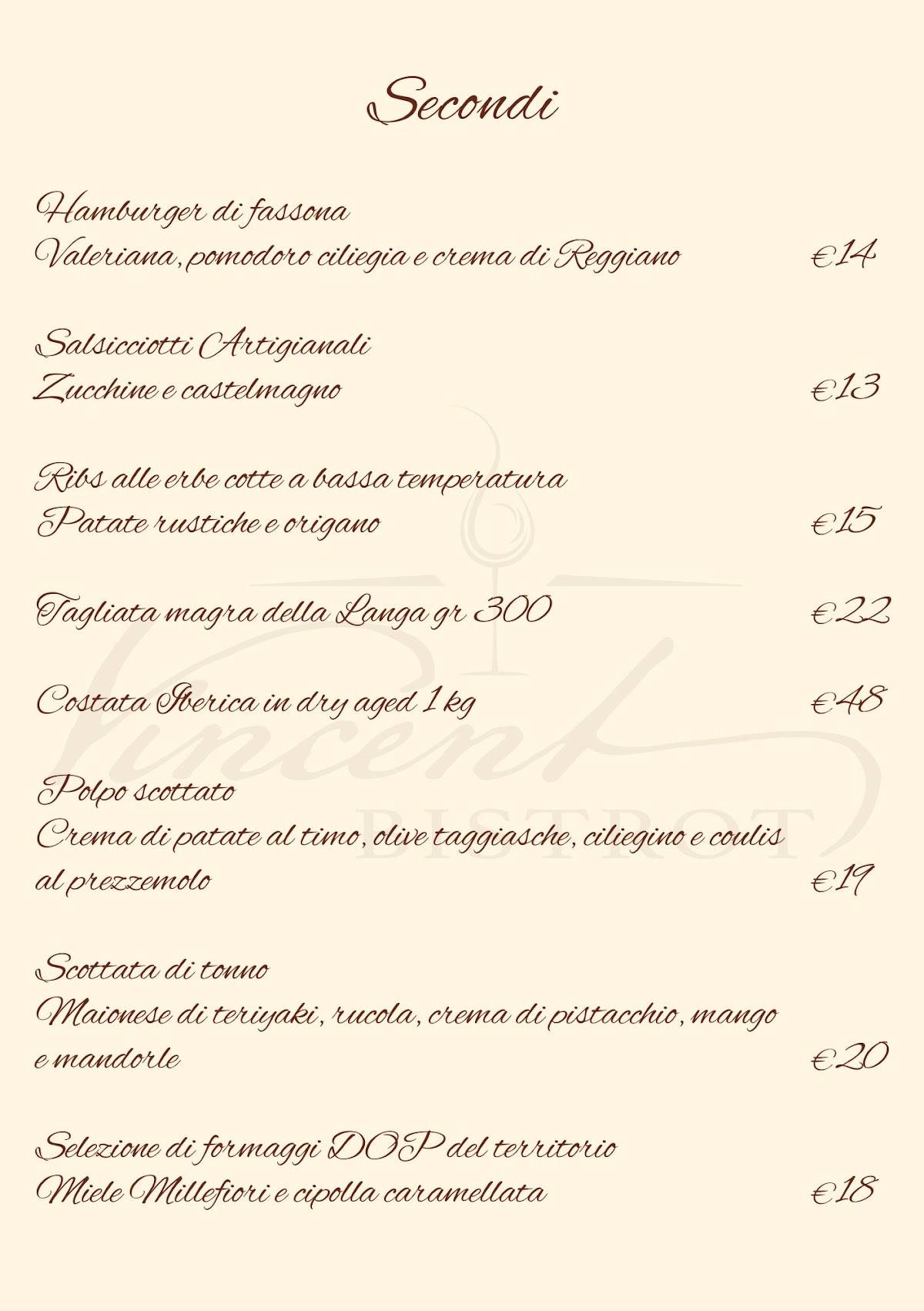 Menu di Vincent Bistrot 