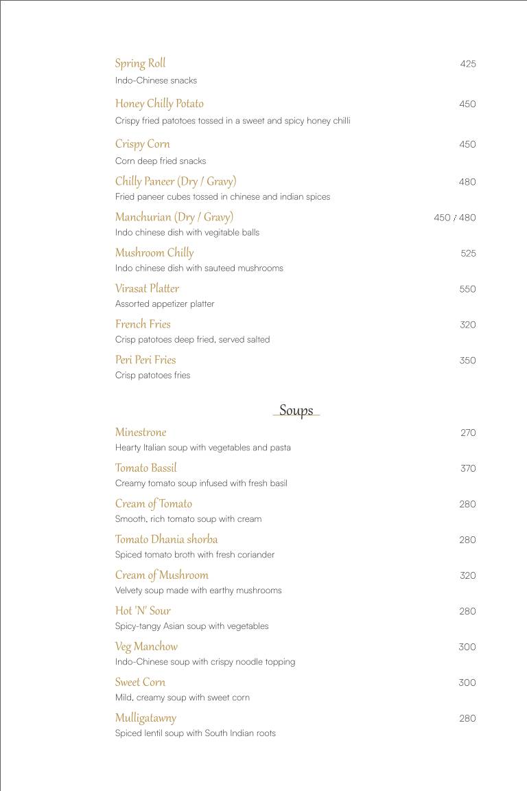 Virasat Heritage Restaurant menu