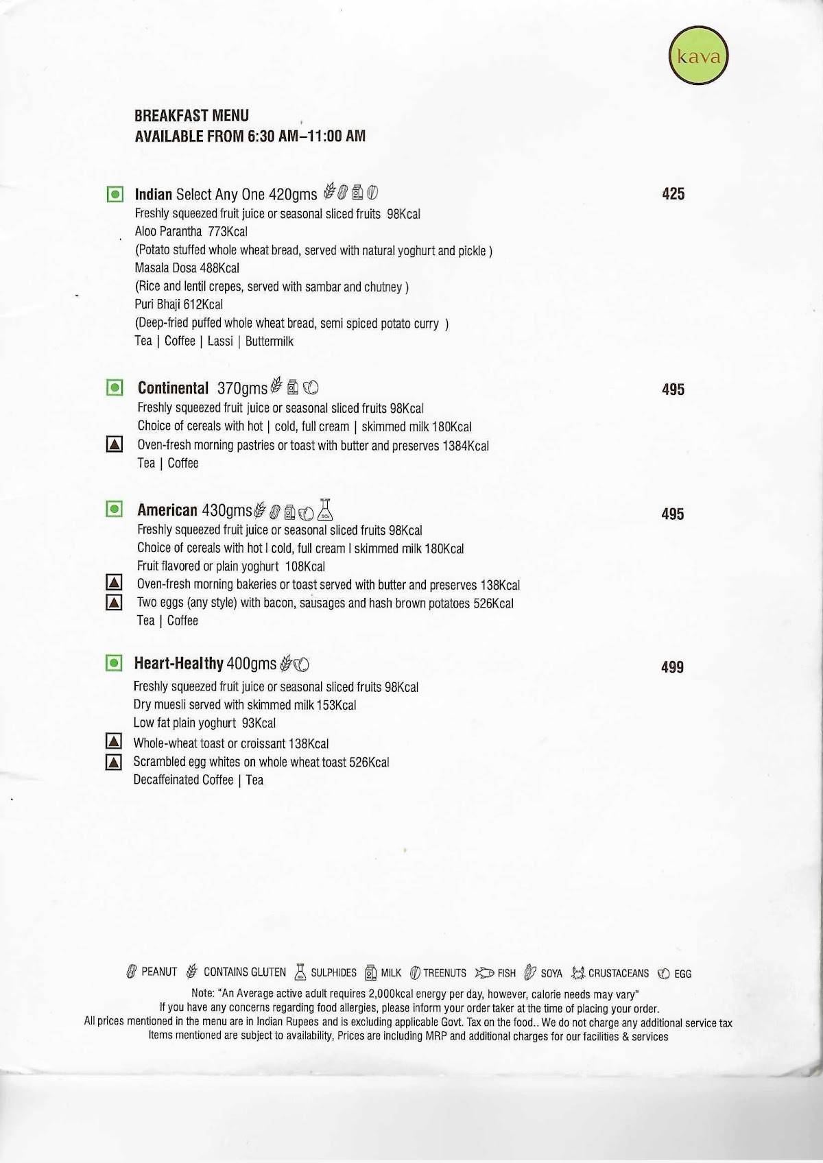 Kava Grill & Lounge menu