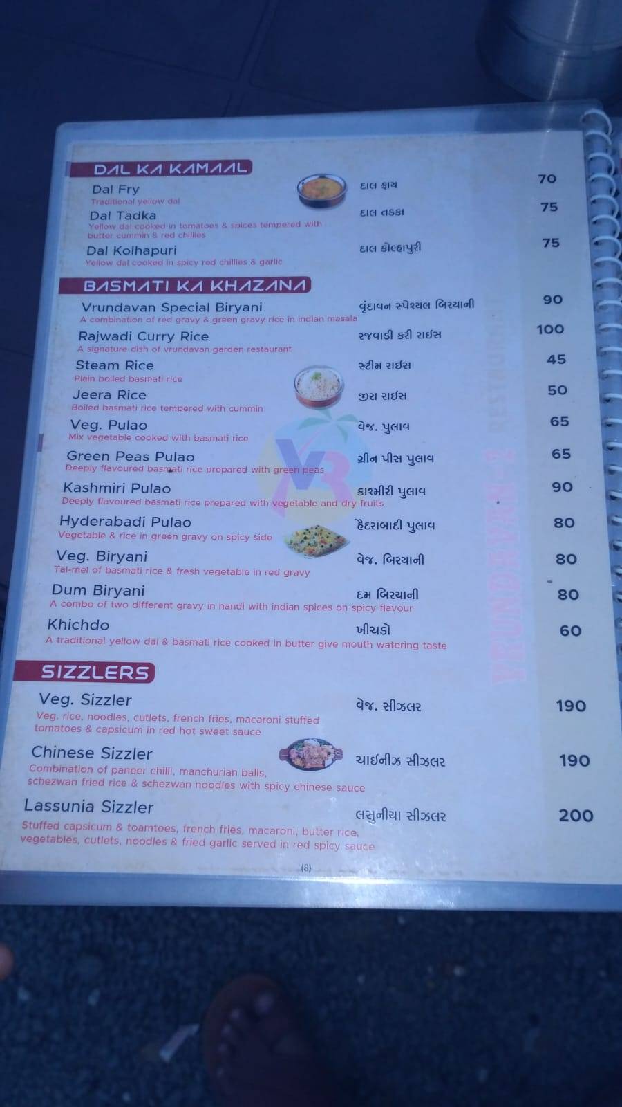 Vrundawan-2 Garden Restaurant menu