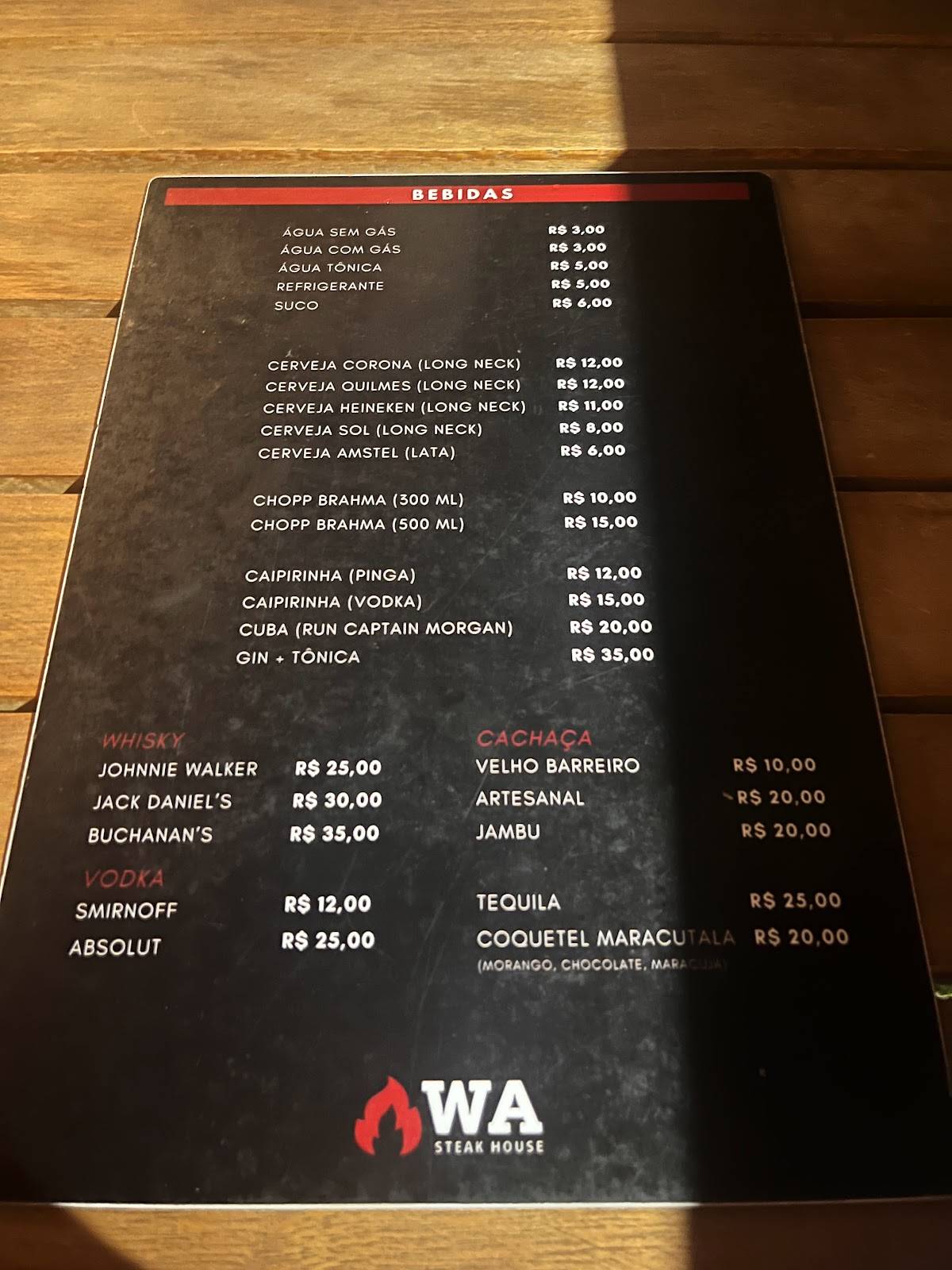 WA Steak House cardápio