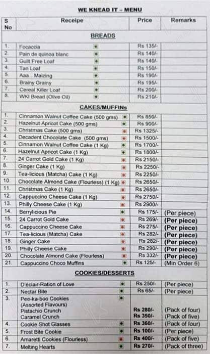 We Knead It menu