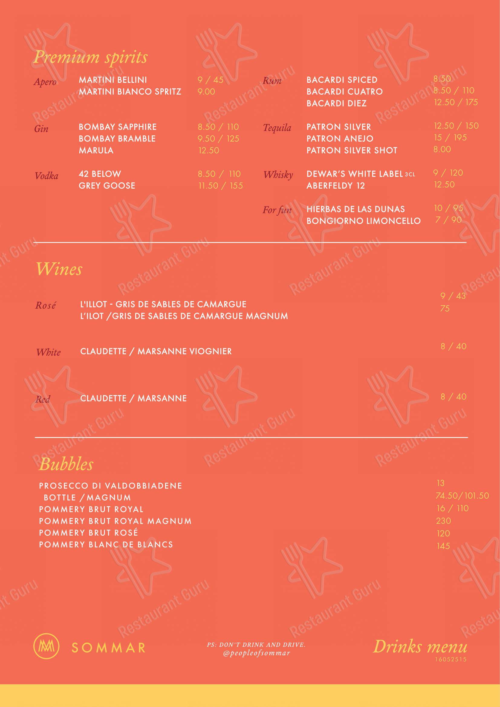 Menu pour Restaurant WINTAR restaurant