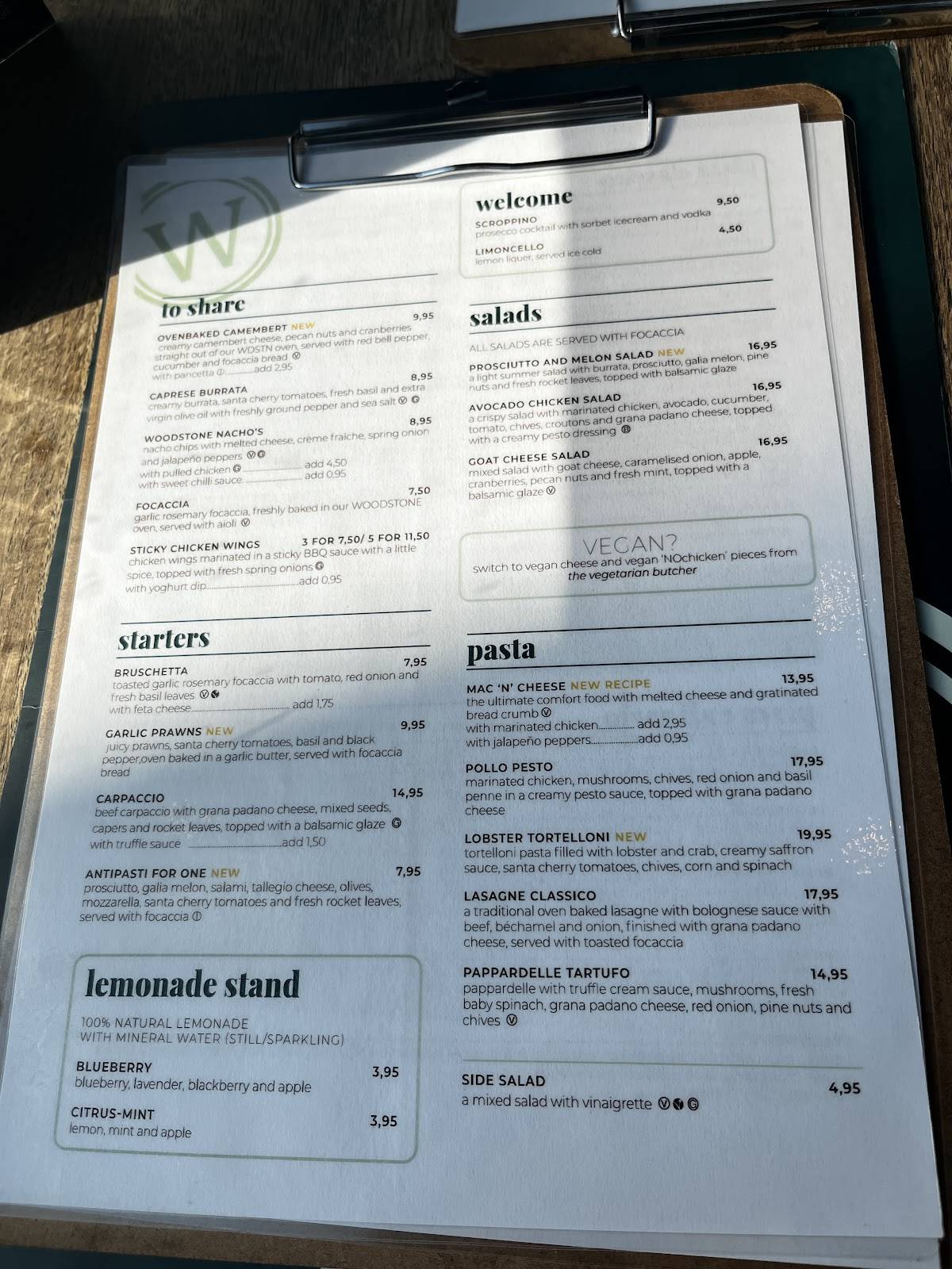 Menu de WOODSTONE Pizza and Wine Haarlem