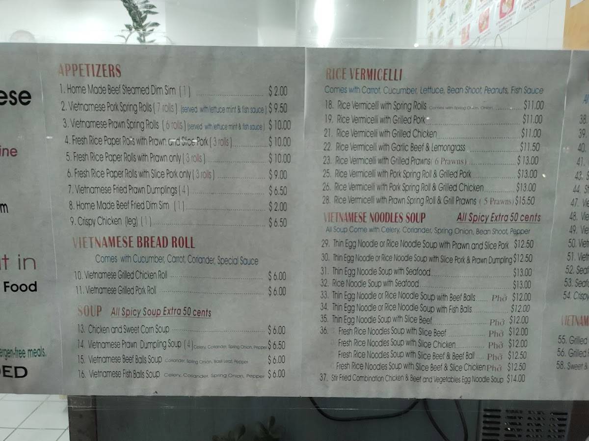 Menu at Watton Vietnamese Takeaway fast food, Werribee