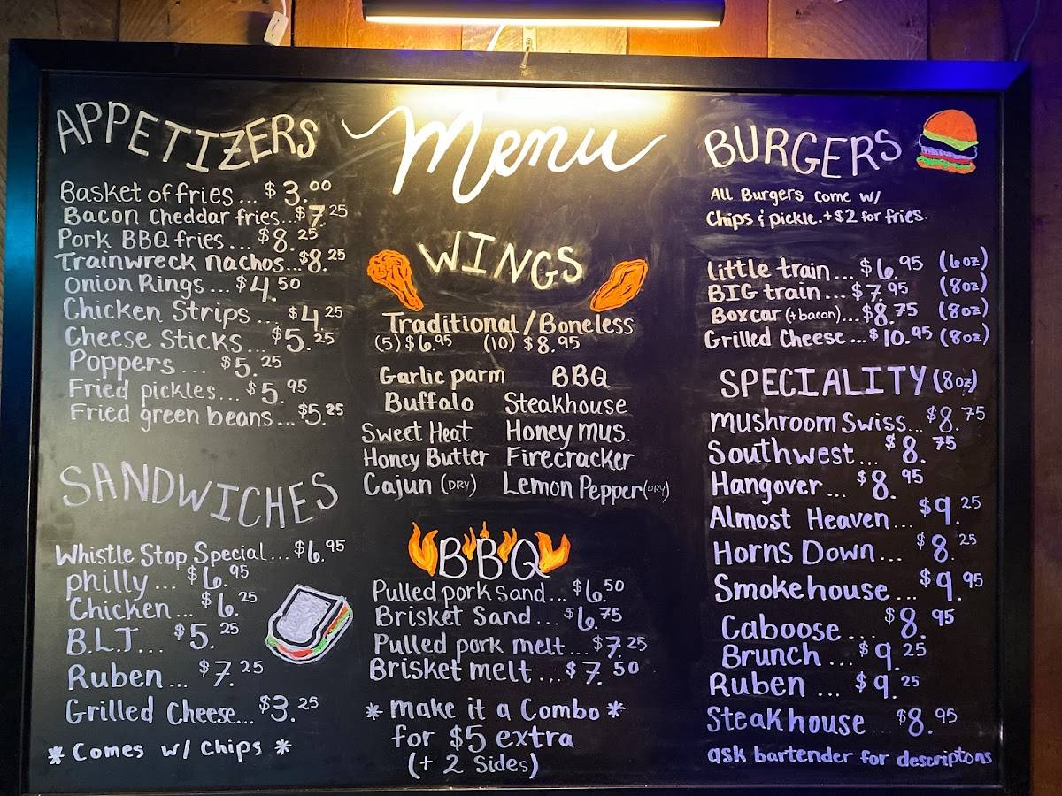 Menu at Whistle Stop Bar and Grill, Buckhannon