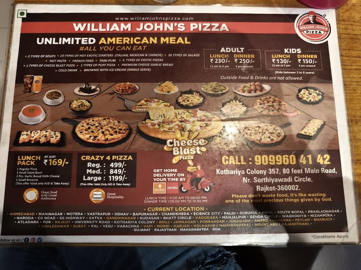 William John’s Pizza menu