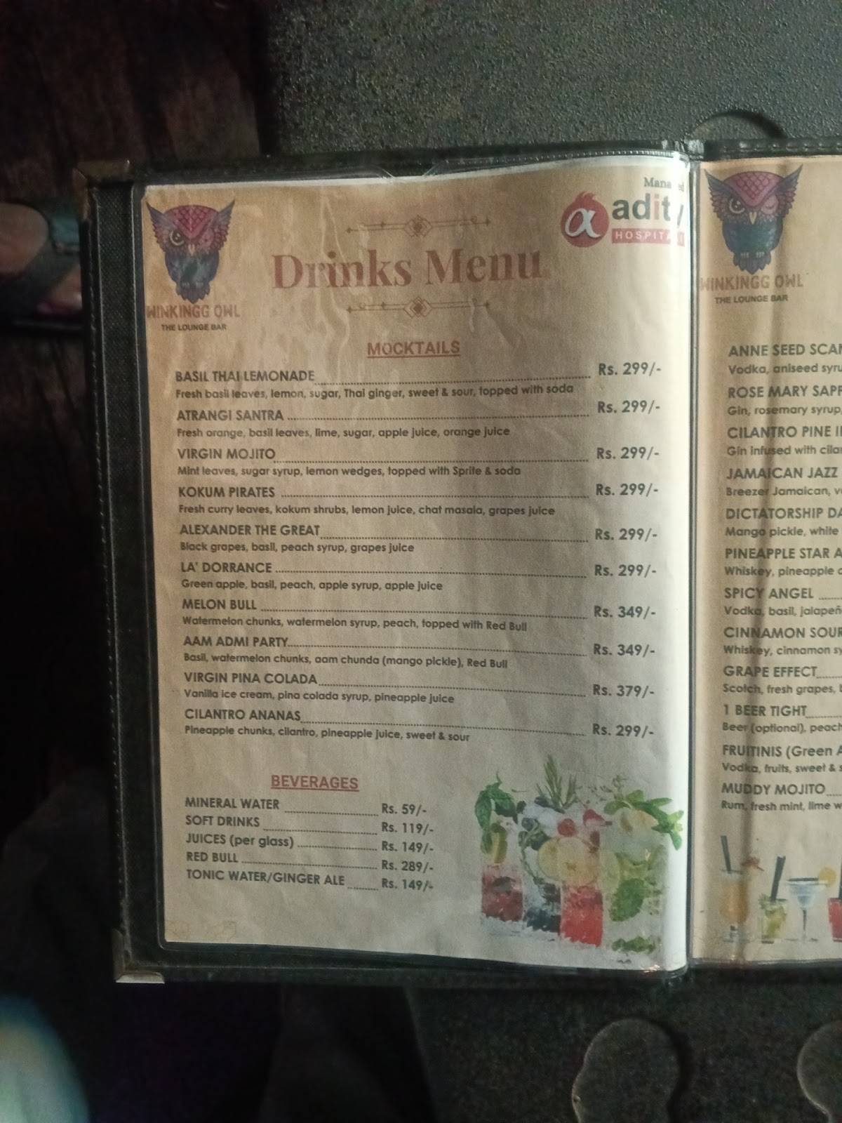 Winkingg Owl- The Lounge Bar menu
