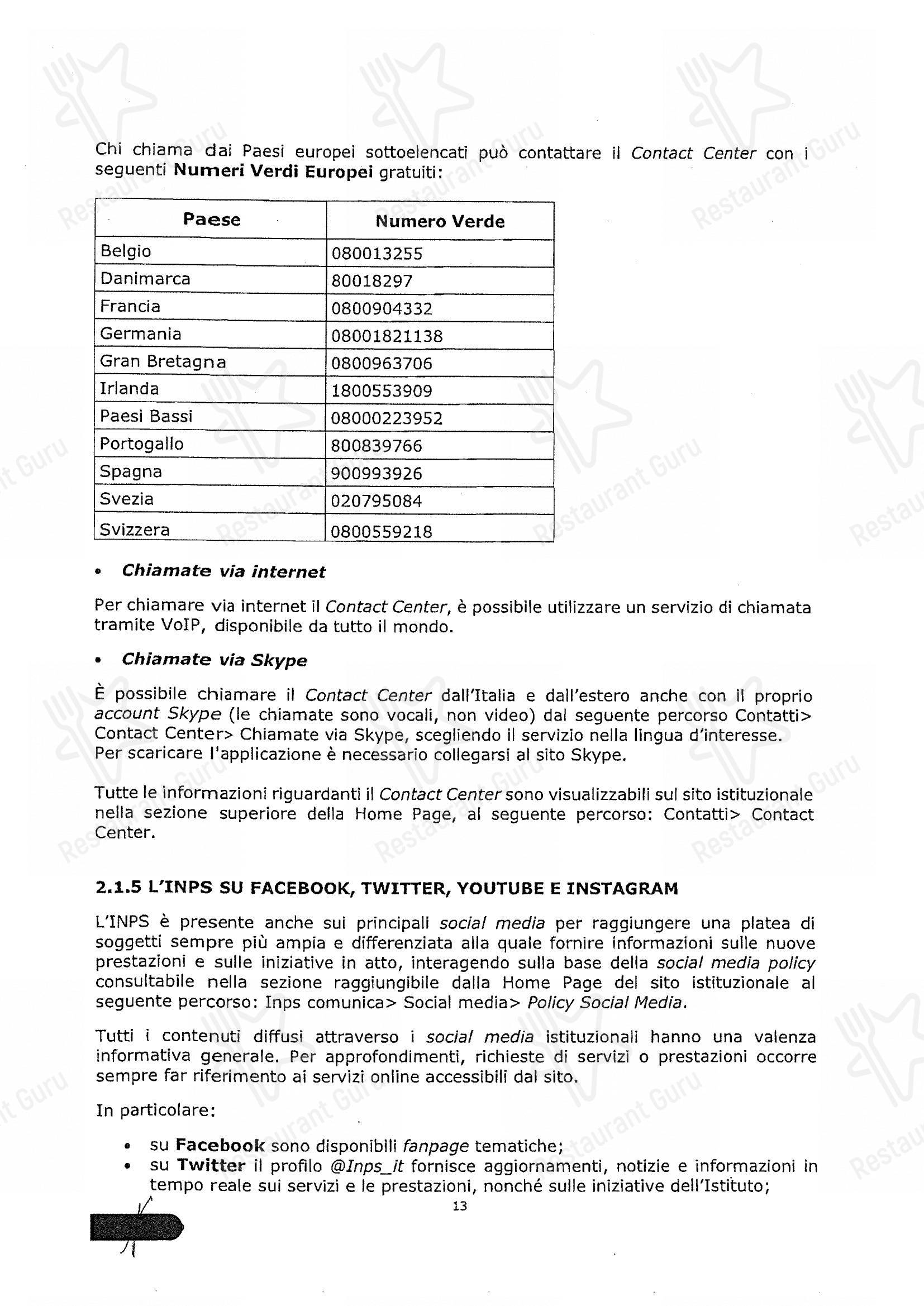 Menu bar per Woods - Centocelle in Roma