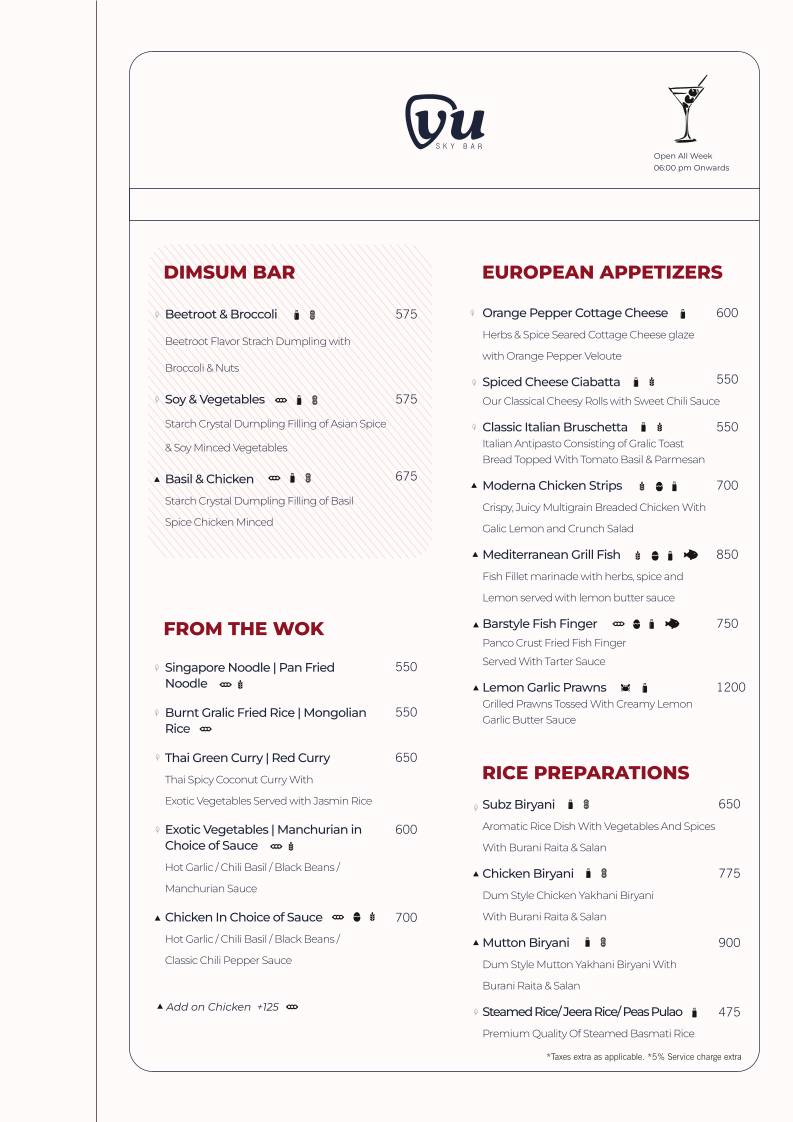 YU Lounge & Bar menu