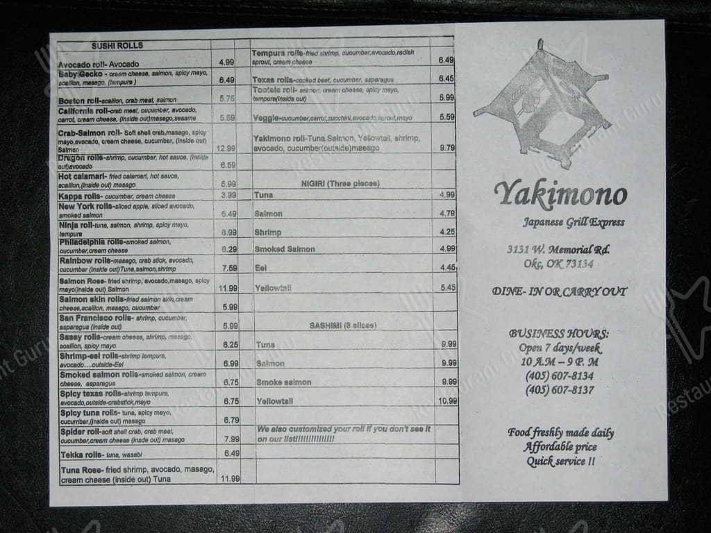 Yakimono menu