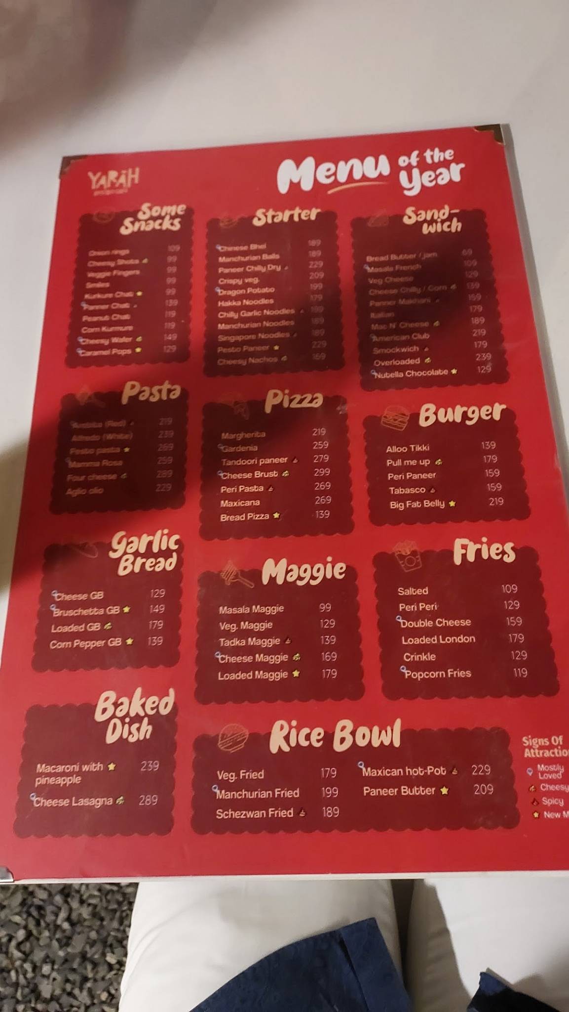 Yarah Restro Café menu
