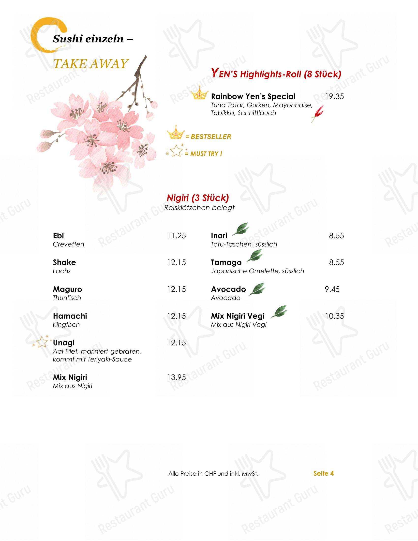 Menu per YEN'S Restaurant ristorante