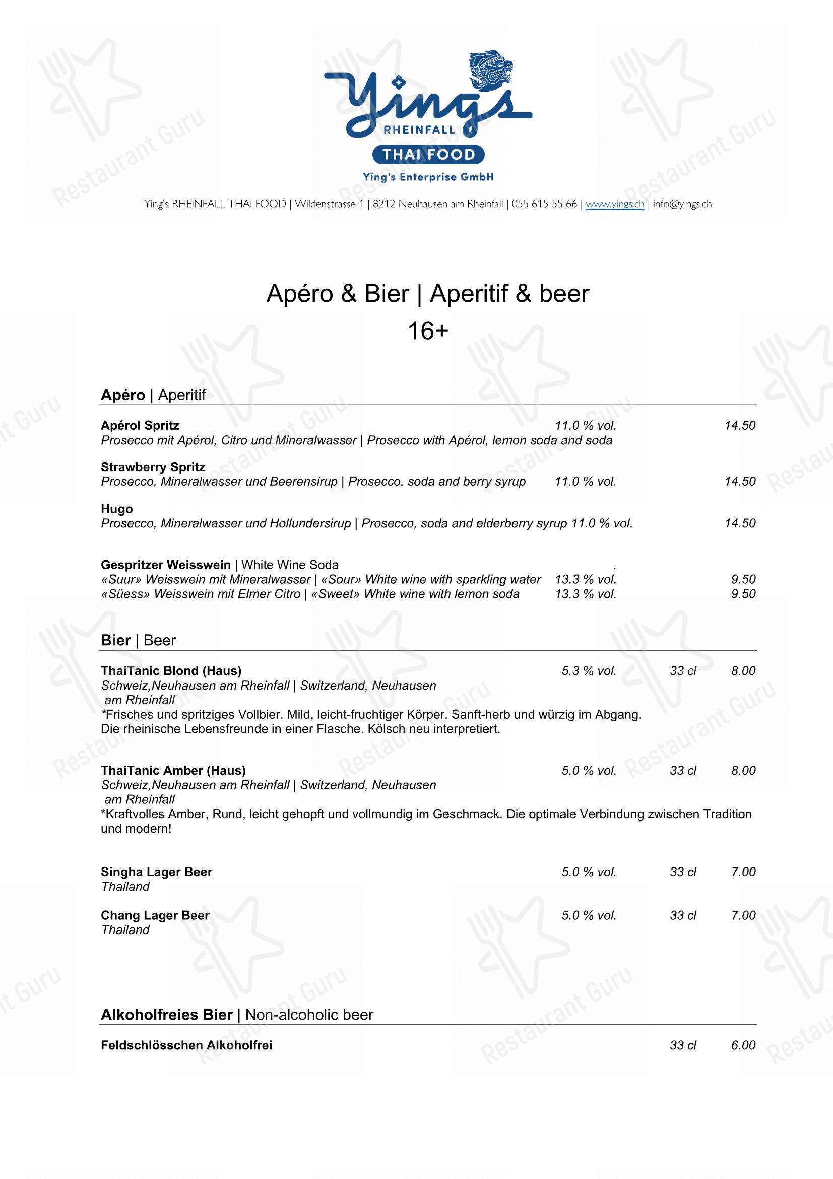 Ночное меню per Ying’s RHEINFALL THAI FOOD ristorante