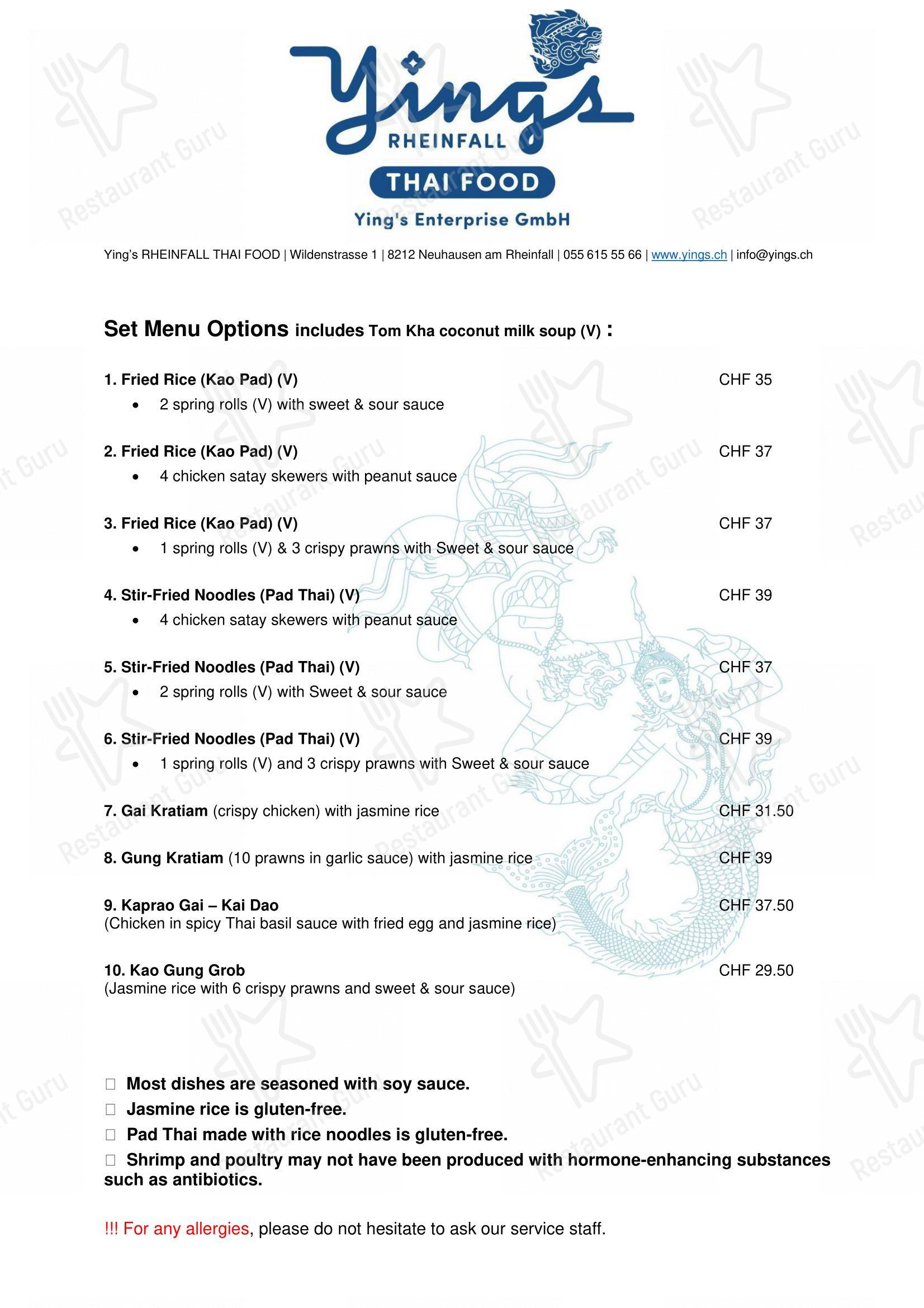 Коктейльная карта per Ying’s RHEINFALL THAI FOOD ristorante